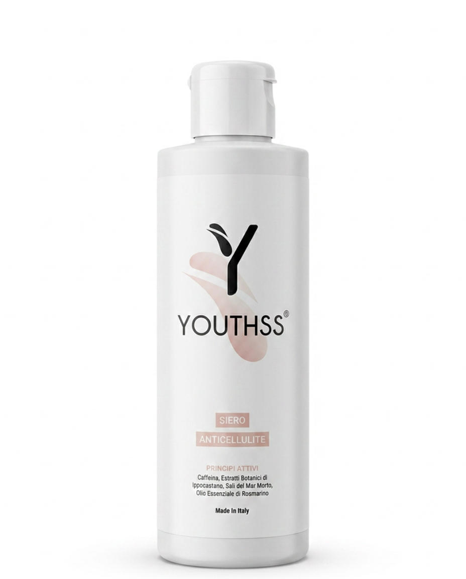 Siero Anticellulite Youthss 200ml — flacone bianco con flip top | Cosmetica biotecnologica Made in Italy